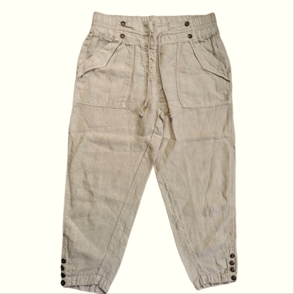 Wrap London 100% Linen Pull On Drawstring Cropped Lightweight Beach Pants